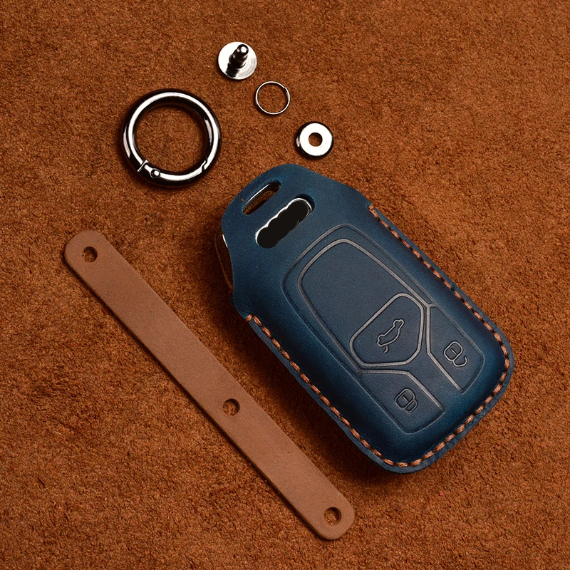 

Leather Car Key Cover for Audi A4L A4 B9 Q5 Q7 TT TTS TFSI A5 S5 8S 2016 2017 Ring Remote Shell Cover Case Protect Key Fob