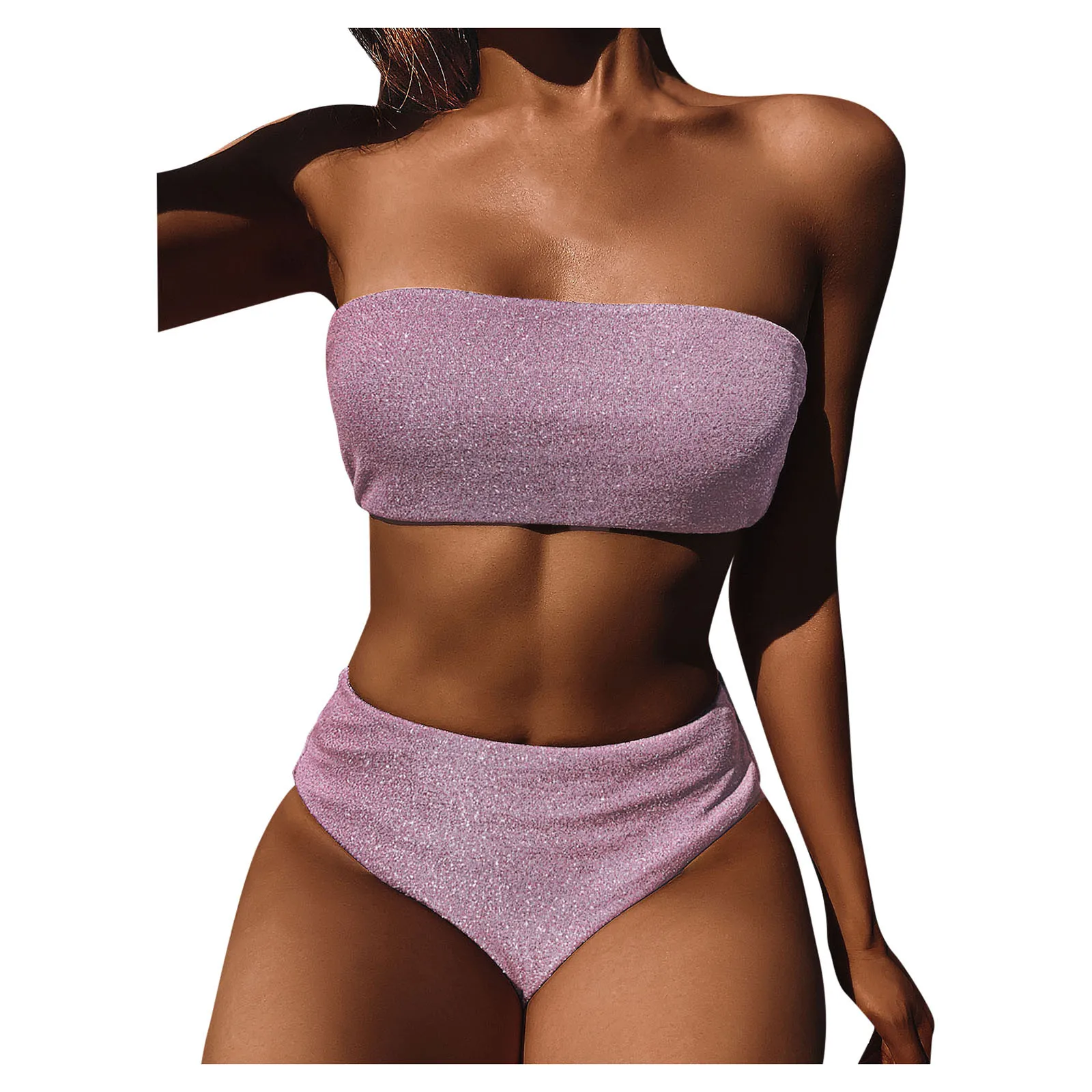 Женский однотонный кружевной бикини пуш-ап с завышенной талией купальник