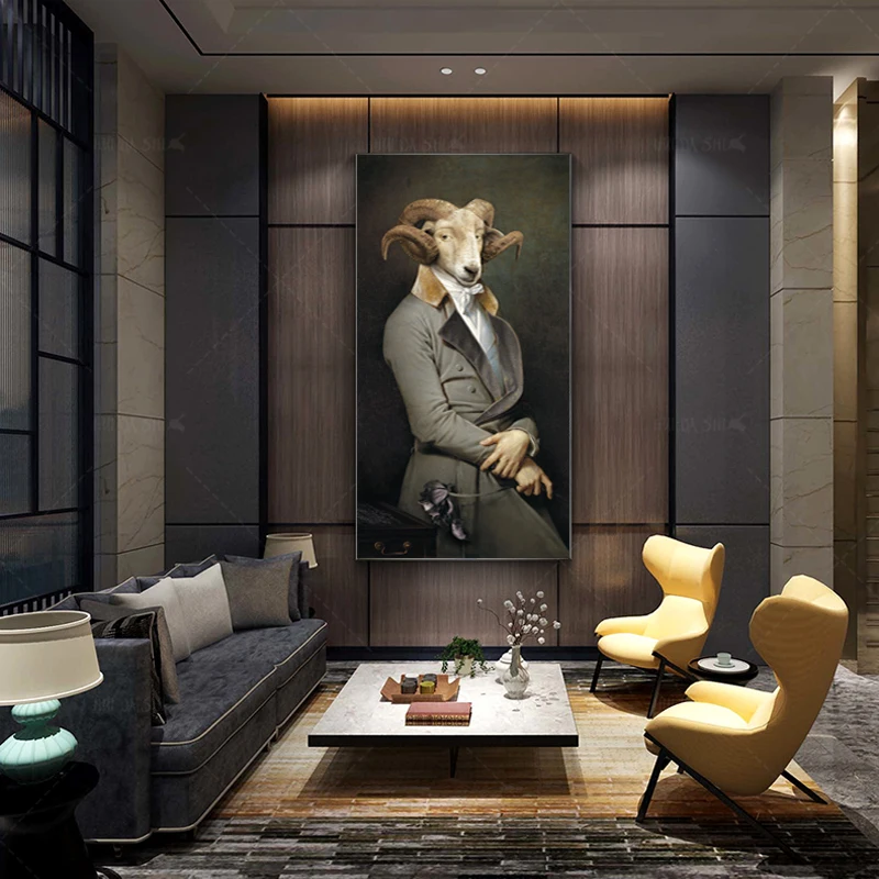 

Классическая ретро ностальгия джентльмен холст картины маслом настенное Искусство Животные овечка Коза постеры HD печать для гостиной дома...