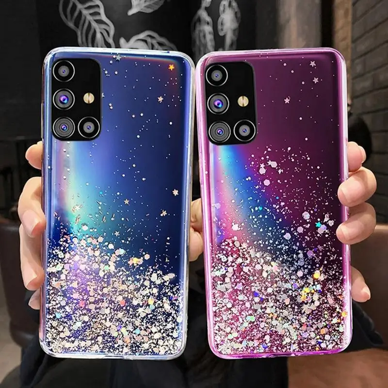 

Bling Glitter Star Case For Samsung Galaxy A12 A32 A52 A72 5G A71 A51 A21S M51 M31 S21 Ultra S20 FE S10 Plus Note 10 Lite Cover