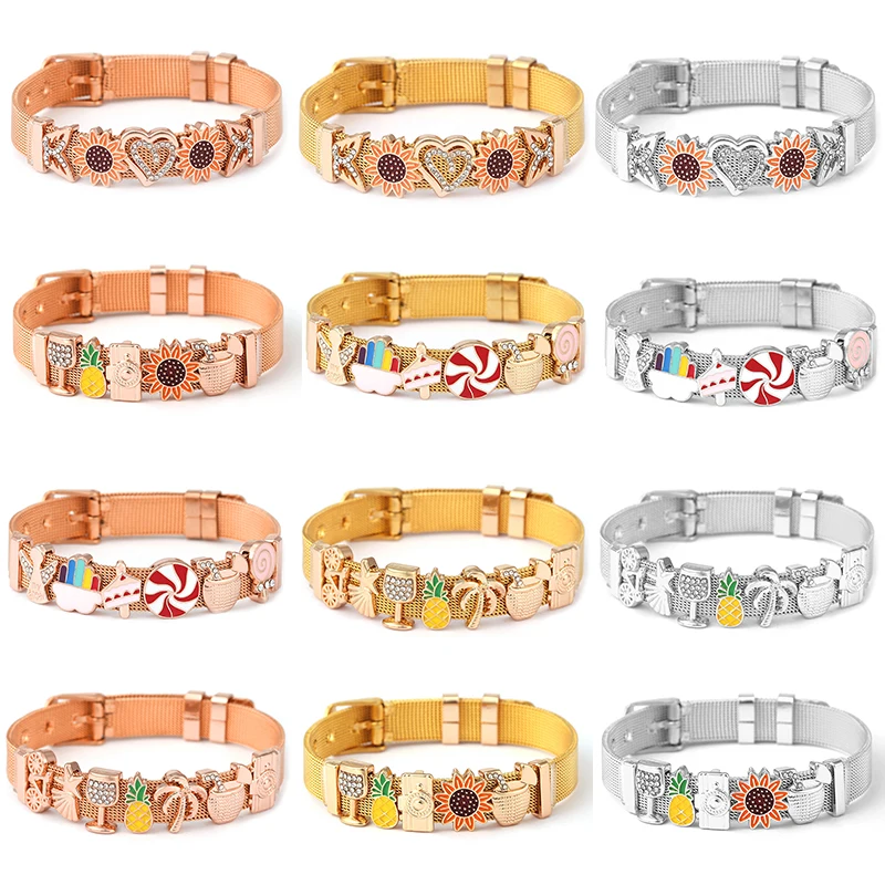 

2021 Summer New Keeper Geometric DIY Rainbow Ladies Bracelet Fine Stainless Steel Titanium Steel Strap Bracelet Gifts