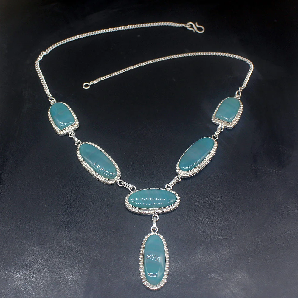 Gemstonefactory Jewelry Big Promotion 925 Silver Fantasy Botswana Agate Fancy Ladies Women Chain Necklace 34cm 20215097