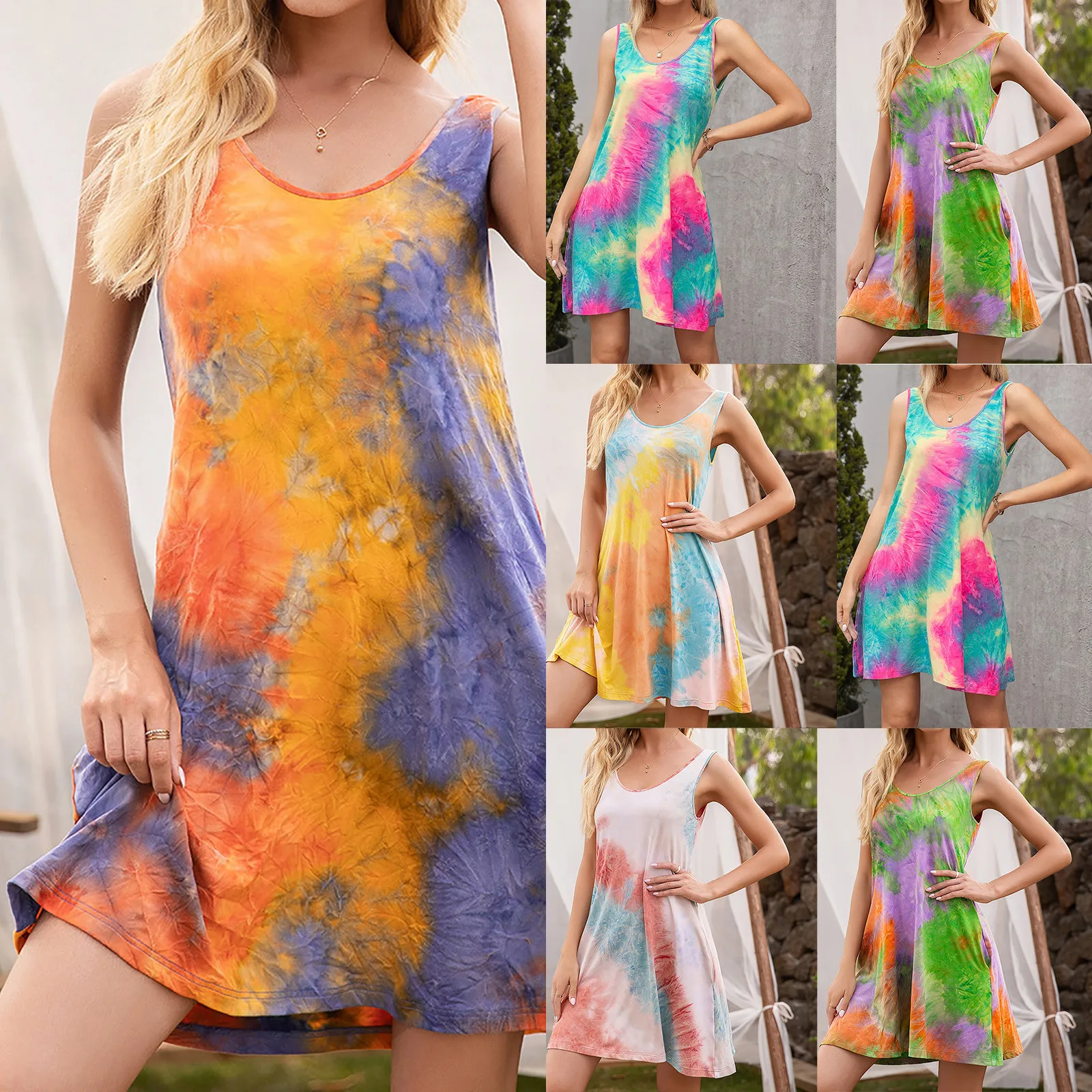 Платье женское летнее с круглым вырезом модный Повседневный Сарафан на