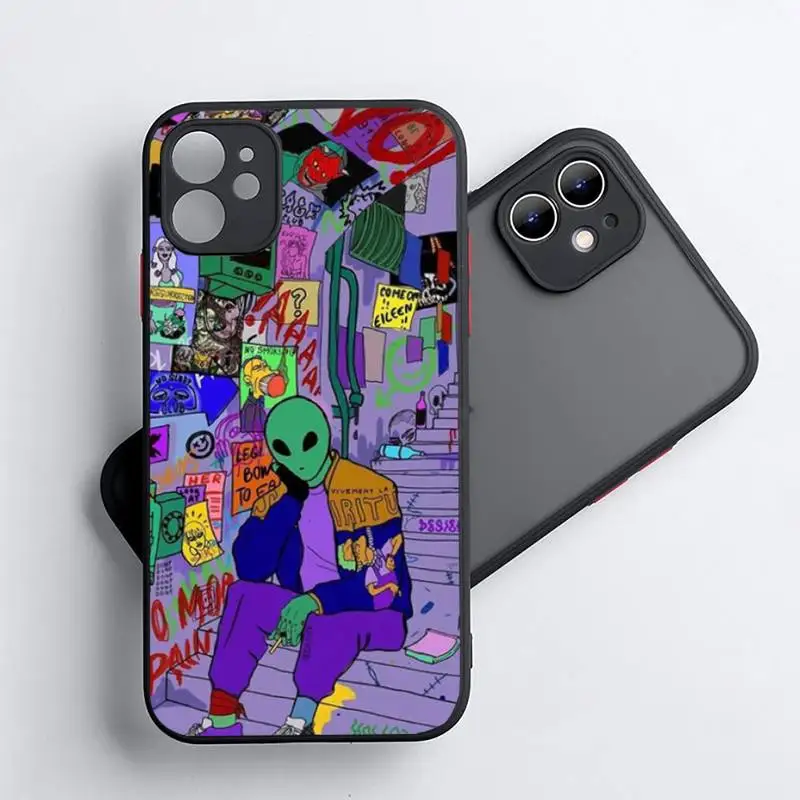

Aesthetics Cartoon alien space Phone Case Matte Transparent for iPhone 11 12 7 8 s mini pro X XS XR MAX Plus coque