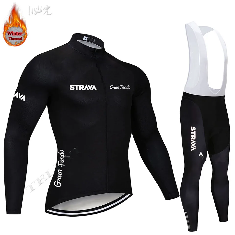 STRAVA зеленый флис мужской Велоспорт Джерси Набор велосипедный зимний Одежда для велоспорта Майо Ropa Ciclismo Invierno костюм - Color: 3