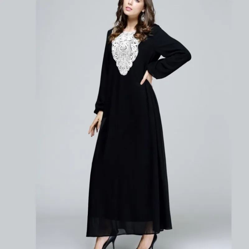Новинка 2021, женское платье Hui, арабское платье мусульманского народа, новое свободное мусульманское кружевное платье, черное платье для дев...