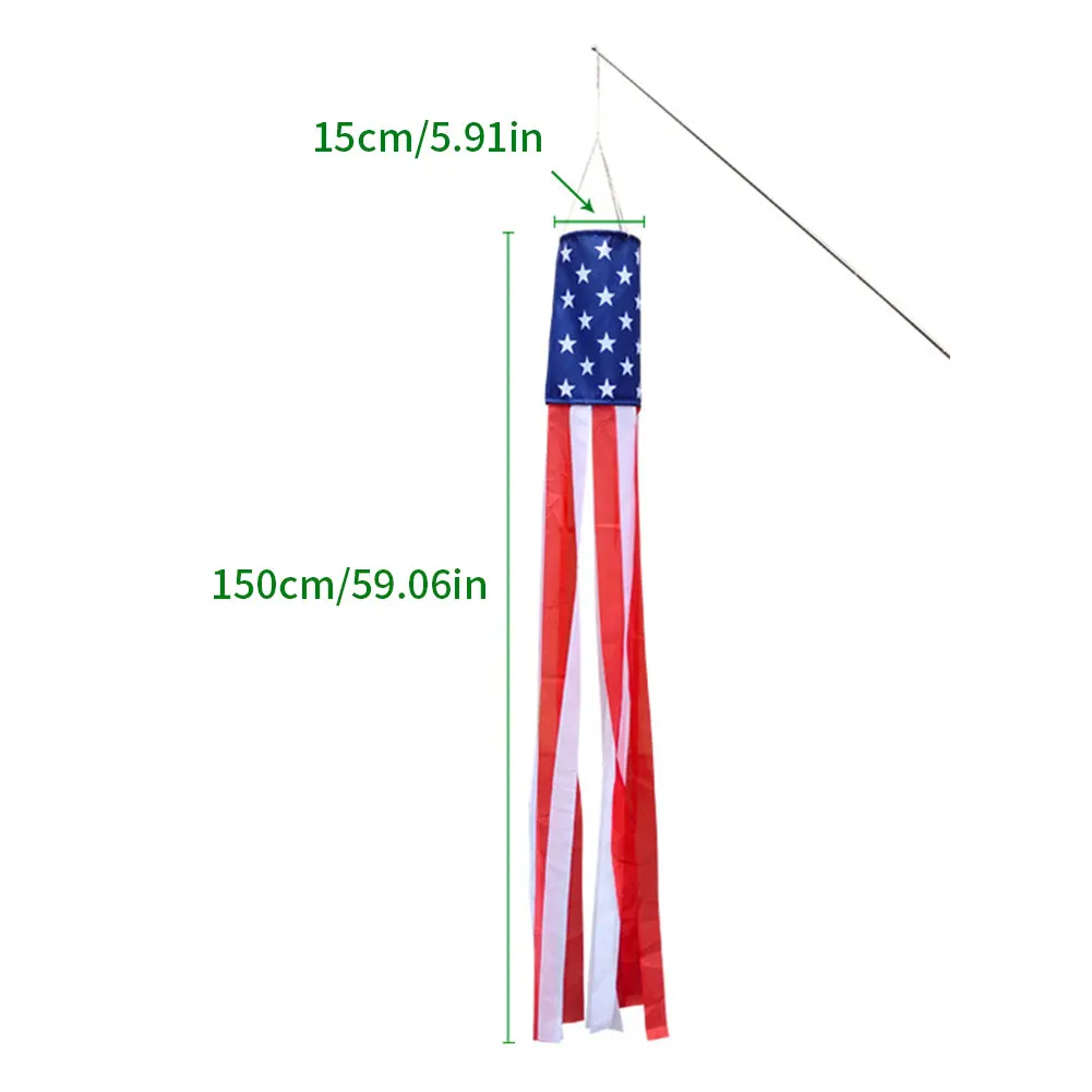 

2PCS American Flag Windsock Embroidered USA Flag Hanging Patriotic Decorations For Independence Day Flag Day Decorations Outdoor