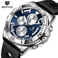 benyar quartz chronograph watch for men sport mens watches military calendar waterproof silicone clock relogio masculino 2021