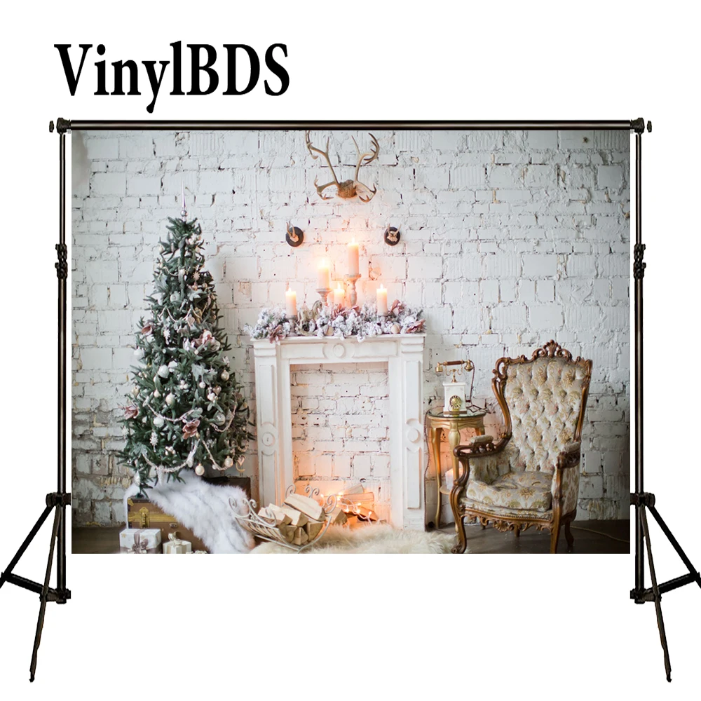 

VinylBDS фон для фотосъемки Рождественский белый кирпичная стена, дерево фон для фотосъемки декоративные камины фон для фотостудии