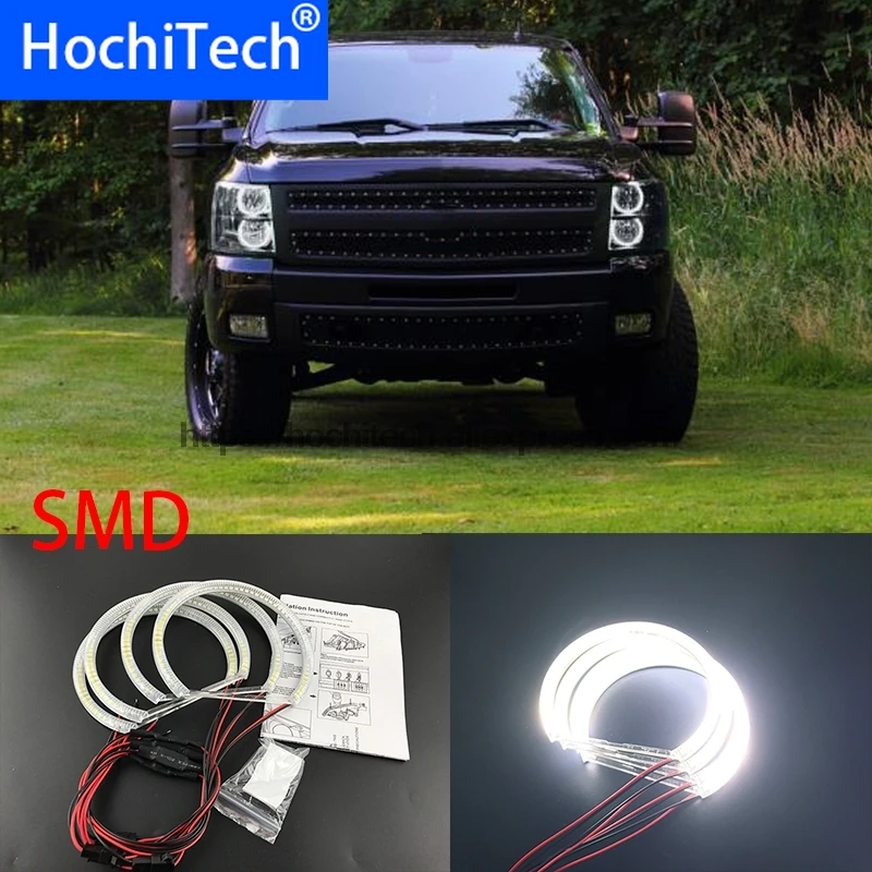 

HochiTech White Halo Light car smd LED Angel Eyes Halo ring Kit Day Light for 2007-2014 Chevrolet Silverado 1500 2500 3500