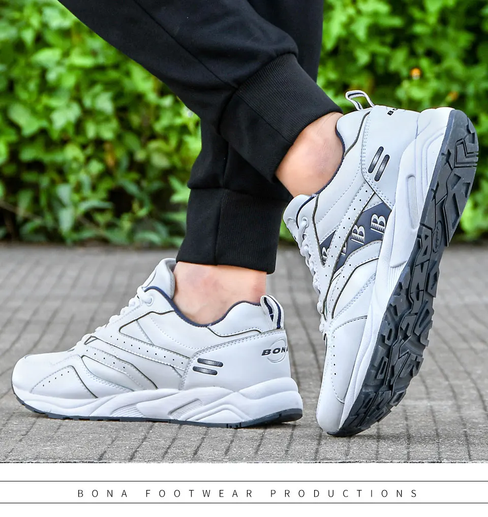 BONA New Designers Cow Split Running Shoes Men Outdoor Sneakers Shoes High Quality Breathable Shoes Jogging Tennis Shoes