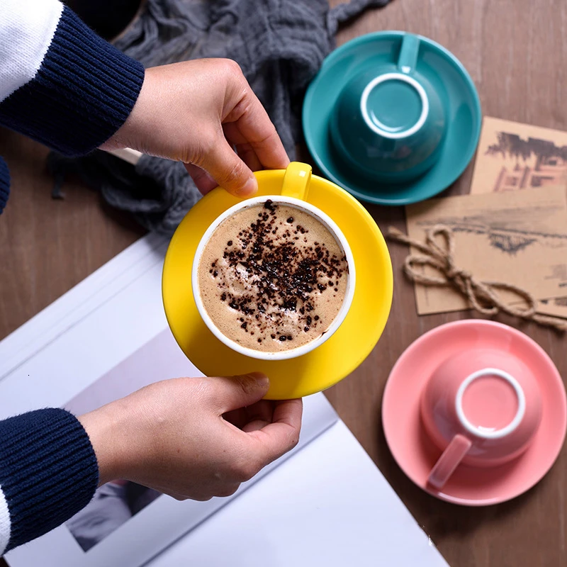 Кофейные кружки Pull Flower итальянские молочные чашки и блюдце керамические