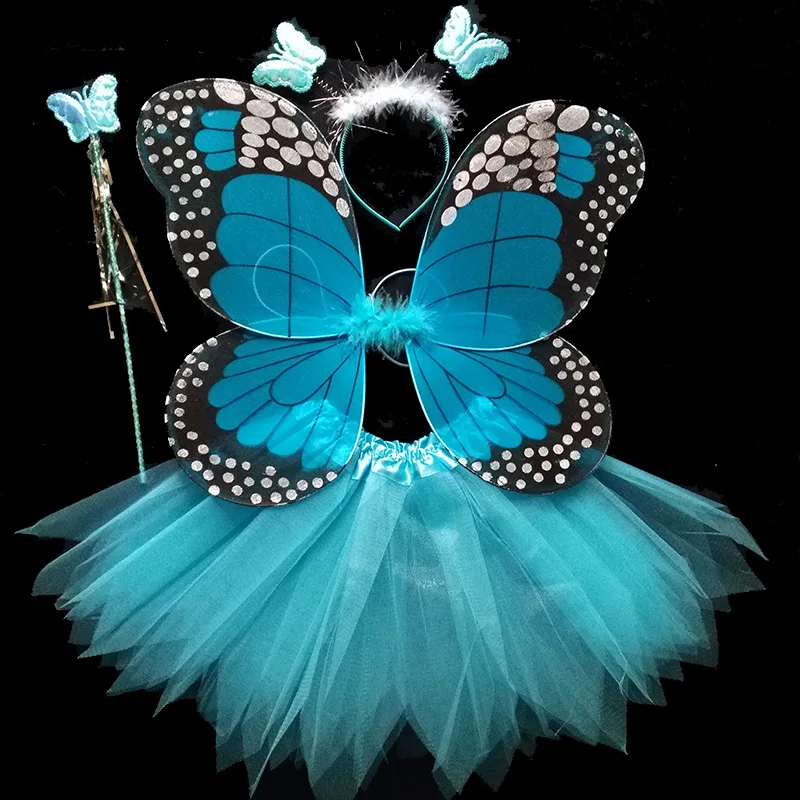 Сказочный Детский костюм с крыльями бабочки для девочек Радужное платье маской