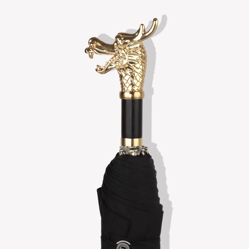 Online Drago Maniglia Ombrello Pioggia Degli Uomini Di Lusso Di Affari Antivento Tre Ombrello Pieghevole Nero Outdoor Antistorm Ombrello Vintage U5B