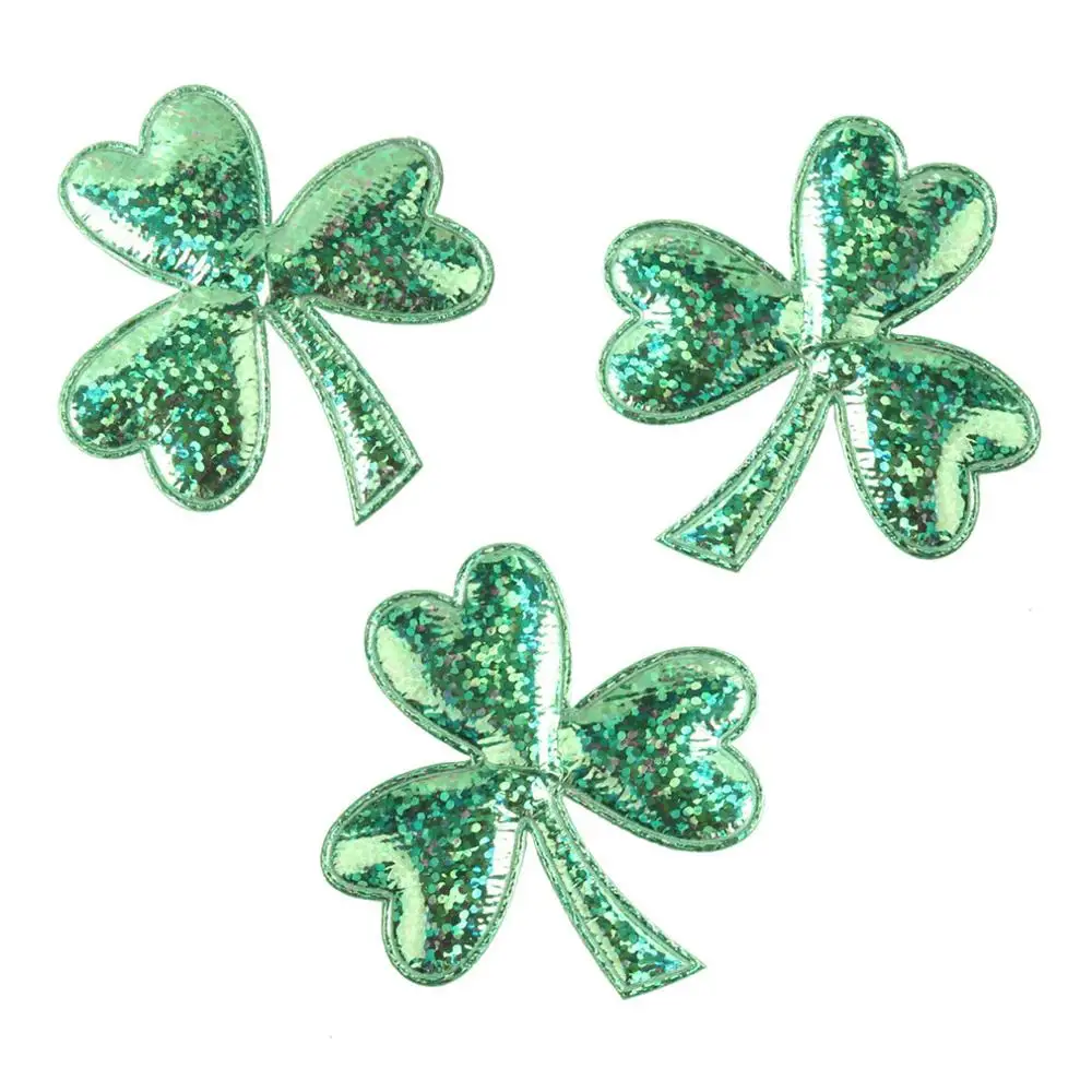 

50 pcs/lot , Sweet Glitter Leaf Shamrock Pads St. Patrick's Day Infantile Headband Pad Hair Accessories For Girls Bows Headwear