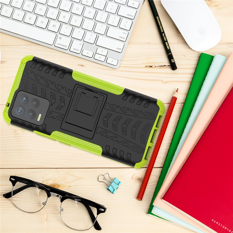 For Oppo Realme 8 Case Cover Anti-knock Heavy Duty KickStand Holder Armor Bumper Cover Realme 8 Silicone Phone Case For Realme 8