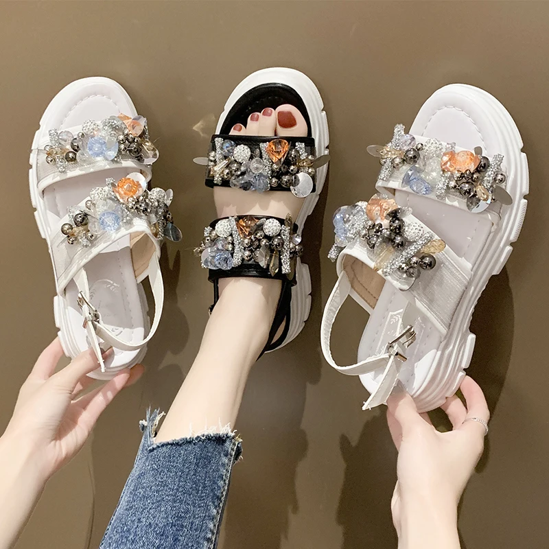 

Dropshipping Causal Open Toe Sandals Women Sandals Summer Thick Bottom Breathable String Bead Fashion Thick Bottom Women Shoes