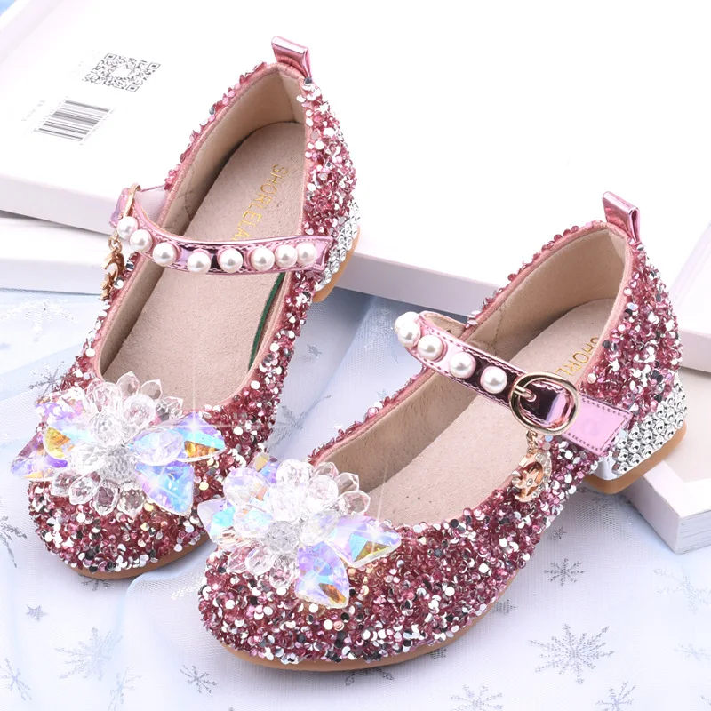 

Girls Bling Bling Shoes Soft PU Leather High Heel Princess Kids Dress Shoes Wedding Dance Sandals Chaussure Enfant Size 25-35
