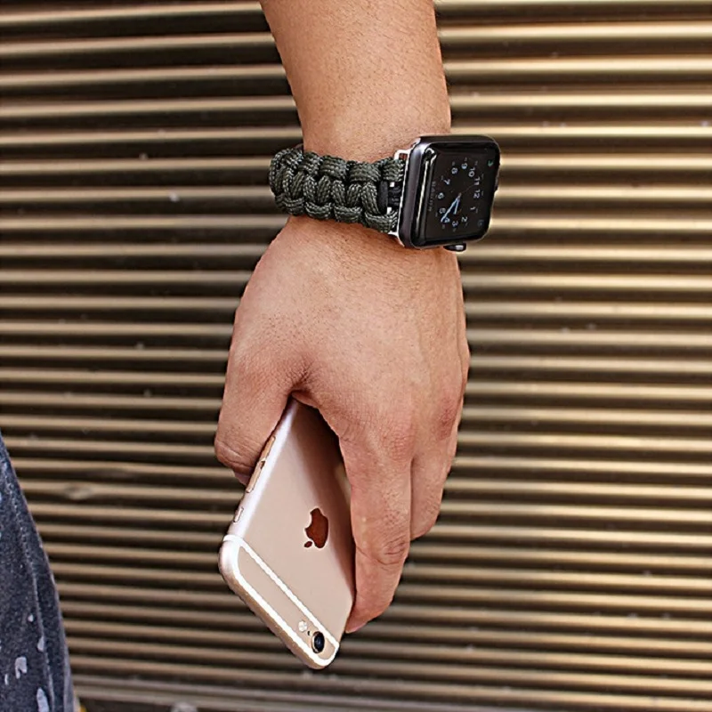 Ручной работы, нейлоновый ремешок для наручных часов Apple Watch, версии 5/4/3/2/1, спортивный кожаный браслет, 42 мм, длина-44 мм, ремешок для наручных часов iwatch, ремешок