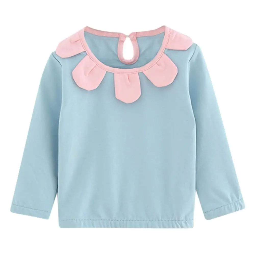 Синий Kids T-Shirt Toddler Kid Baby Girl Clothes Autumn/Spring Long Sleeve Flowers Pullover Sweet T-shirt Tops With good quality - Цвет: Синий
