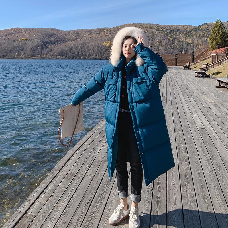 

Winter 2020 Long Hooded Cotton Women Parka Coat Loose Casual Jacket Thick Warm High-quality Large Fur Collar Women's Puffer Coat