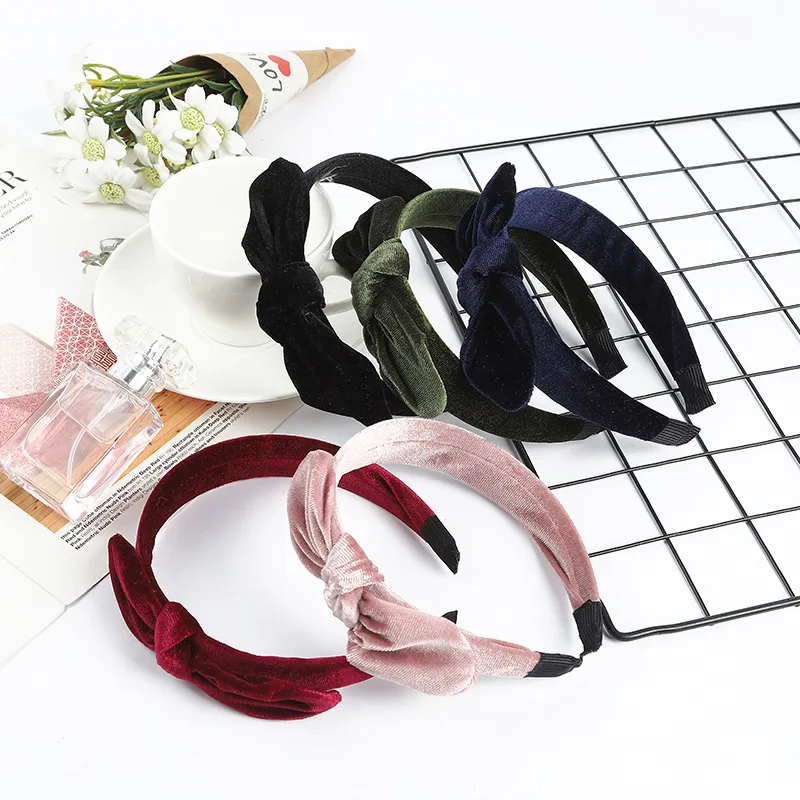 Новые однотонные бархатные ободок головной убор с ушами кролика для женщин и