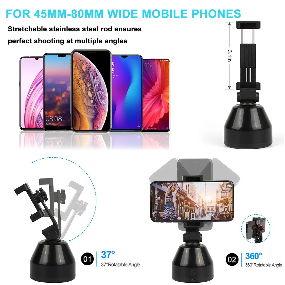

For tiktok Video Auto Face Tracking Smart Shooting Selfie Holder For iPhone 11 Samsung Xiaomi Universal 360 Rotary Stand Holder