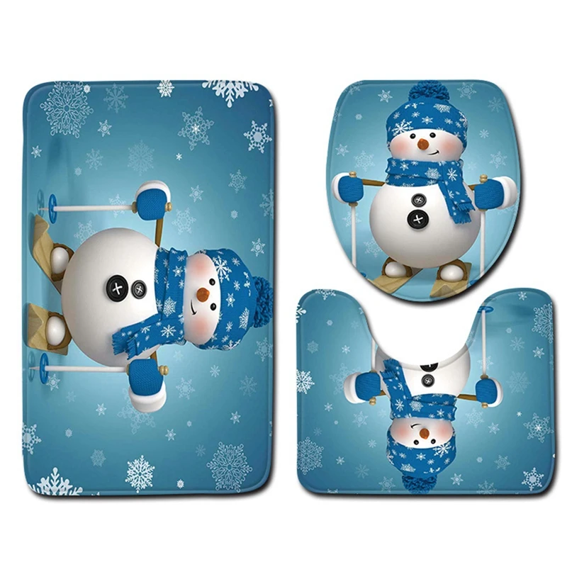 3 Pcs Bathroom Rug Mats Set With Contour Mat Toilet Lid Cover Snowman Pattern Pedestal Non Slip Bath For Home | Обустройство дома