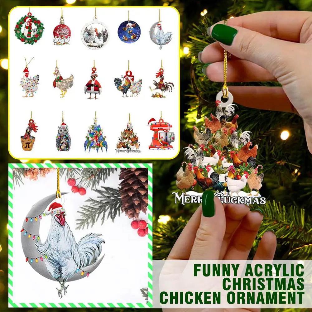 

Christmas Tree Chicken Snowman Hanging Ornaments For Holidays Party Car Home Decoration Acrylic Hanging Charms Xmas Tree Decors