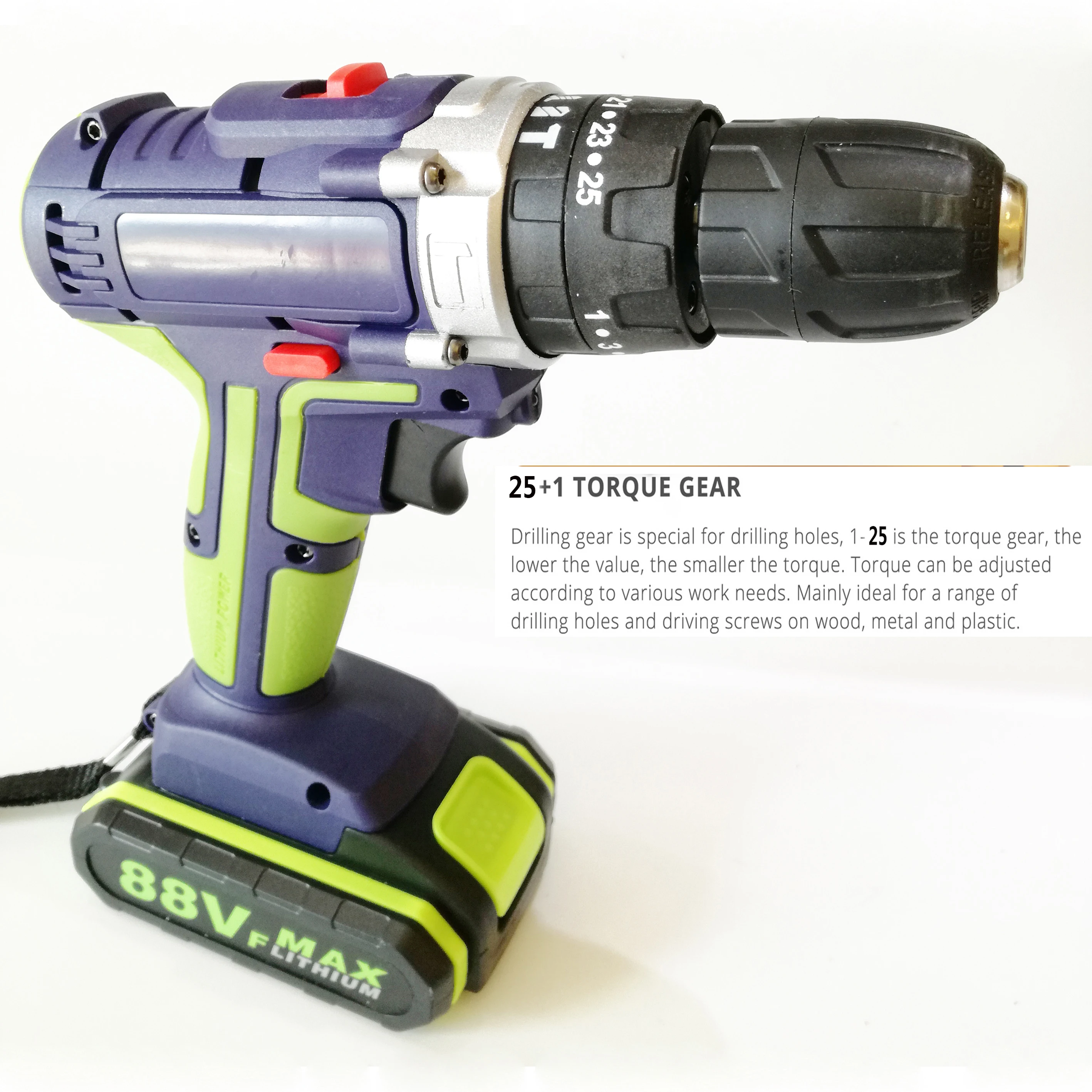 Домашняя аккумуляторная электрическая дрель с 2 батареями максимальный крутящий