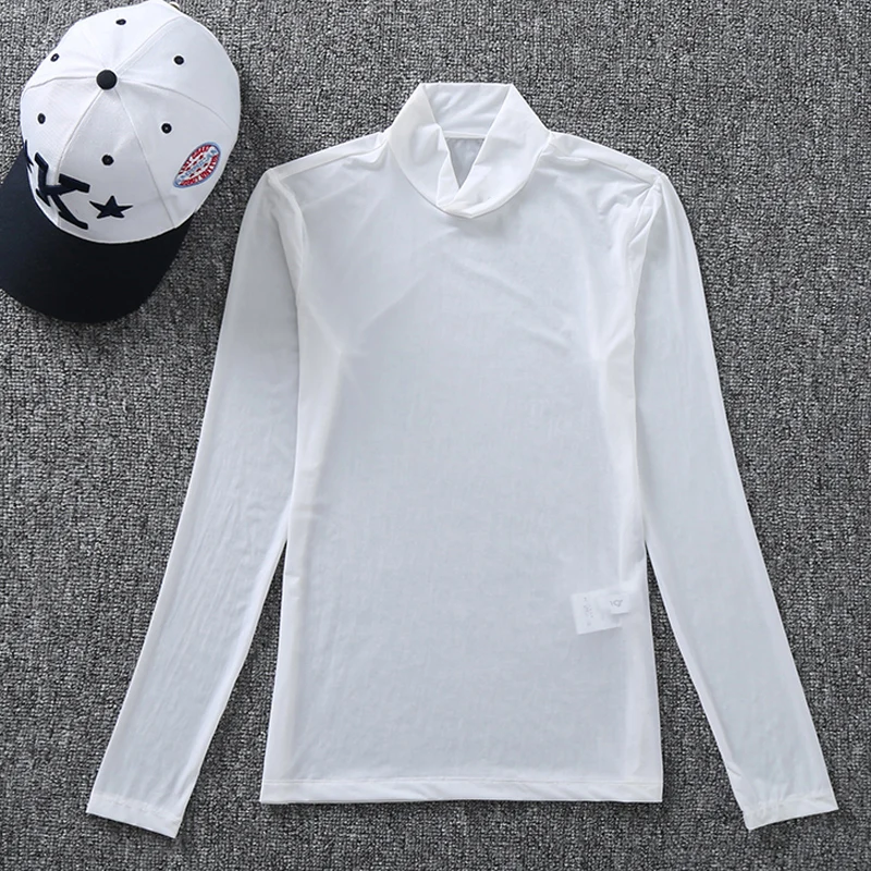 

new sunscreen clothing female ice silk golf clothing running bottoming shirt high collar long sleeve white slim and quick dry
