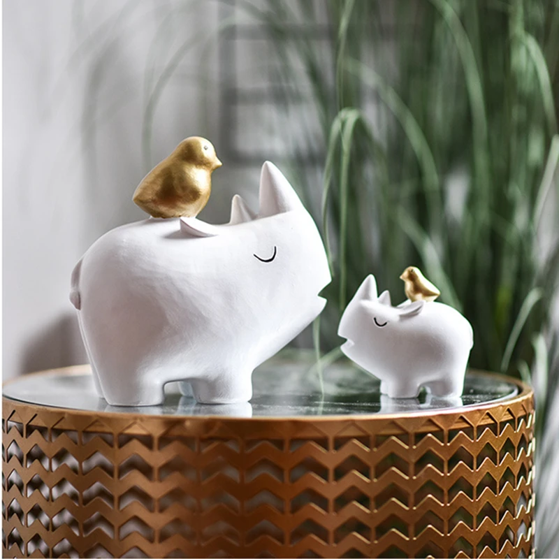 

Resin Bird Rhino Girl Figurines Creative Nordic Fantasy Animals Ornament Home Decoration Accessories Gift home decore