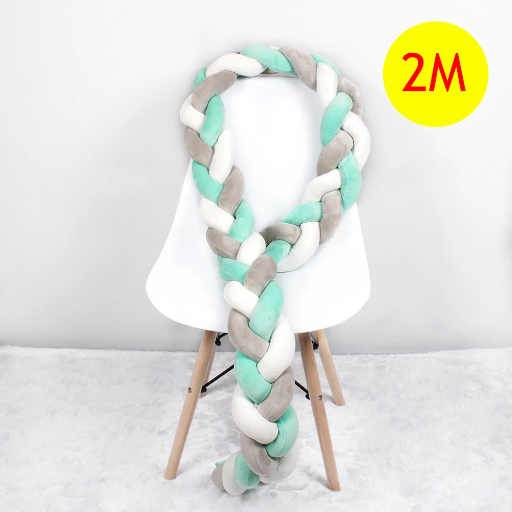 2M Green White Gray Детская кровать бампер 3 косички кровать для новорожденных Декор Тур де ЛИТ Bebe Tresse чистый ткачество кроватки бампер протектор младенческой комнаты декор - Цвет: 2M Green White Gray