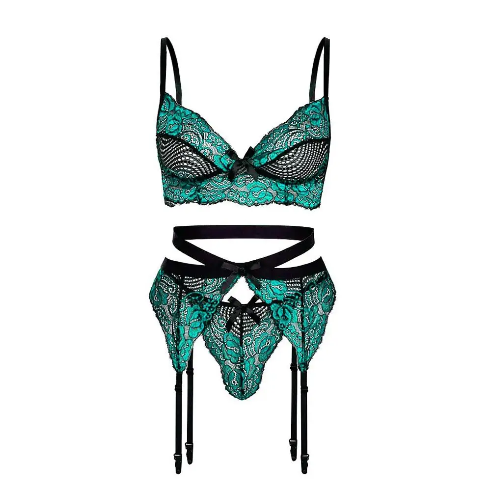 Женский комплект нижнего белья бюстгальтер с кружевной вышивкой и подвязками