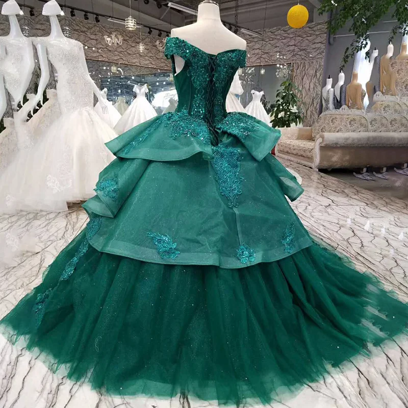 LSS006 vestidos de festa longo изумрудное вечернее платье длинные кружевные цветы зашнуровать