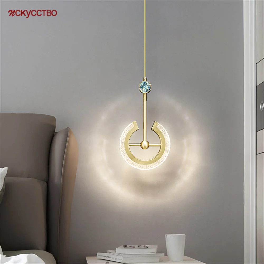 

Постмодернистские роскошные медные акриловые светодиодные люстры в форме руля для кухни, столовой, лофта, подвесные светильники для интерь...