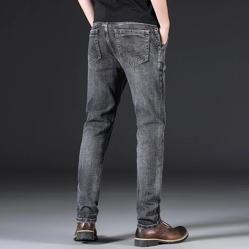 Male Jeans Men Men'S Jean Homme Denim Slim Fit Pants Trousers Straight Gray Biker Spijkerbroeken Heren Multi-Pocket Soft Casual