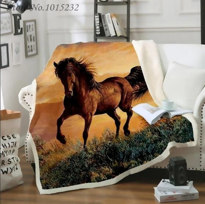 

Running horse 3d Printed Fleece Blanket for Beds Thick Quilt Fashion Bedspread Sherpa Throw Blanket Adults Kids