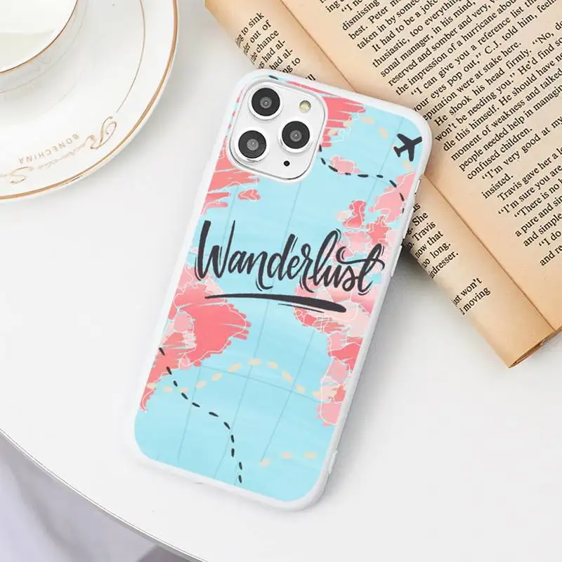 

World Map Travel Phone Case Candy Color White for iPhone 11 pro XS MAX 8 7 6 6S Plus X 5S SE 2020 XR
