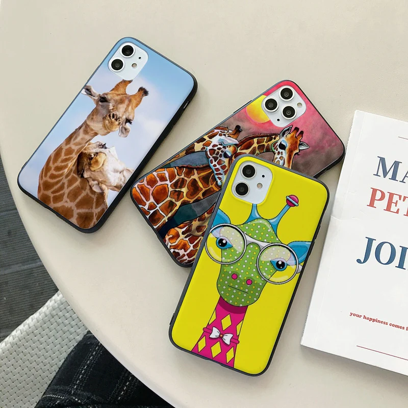 

Cute giraffe For iphone 11 7 6 5 XR 8 Frosted Back Case Cover iphone XSmax 8p 7plus 5S 6S 6plus 7p 8plus 11pro max XS Coque