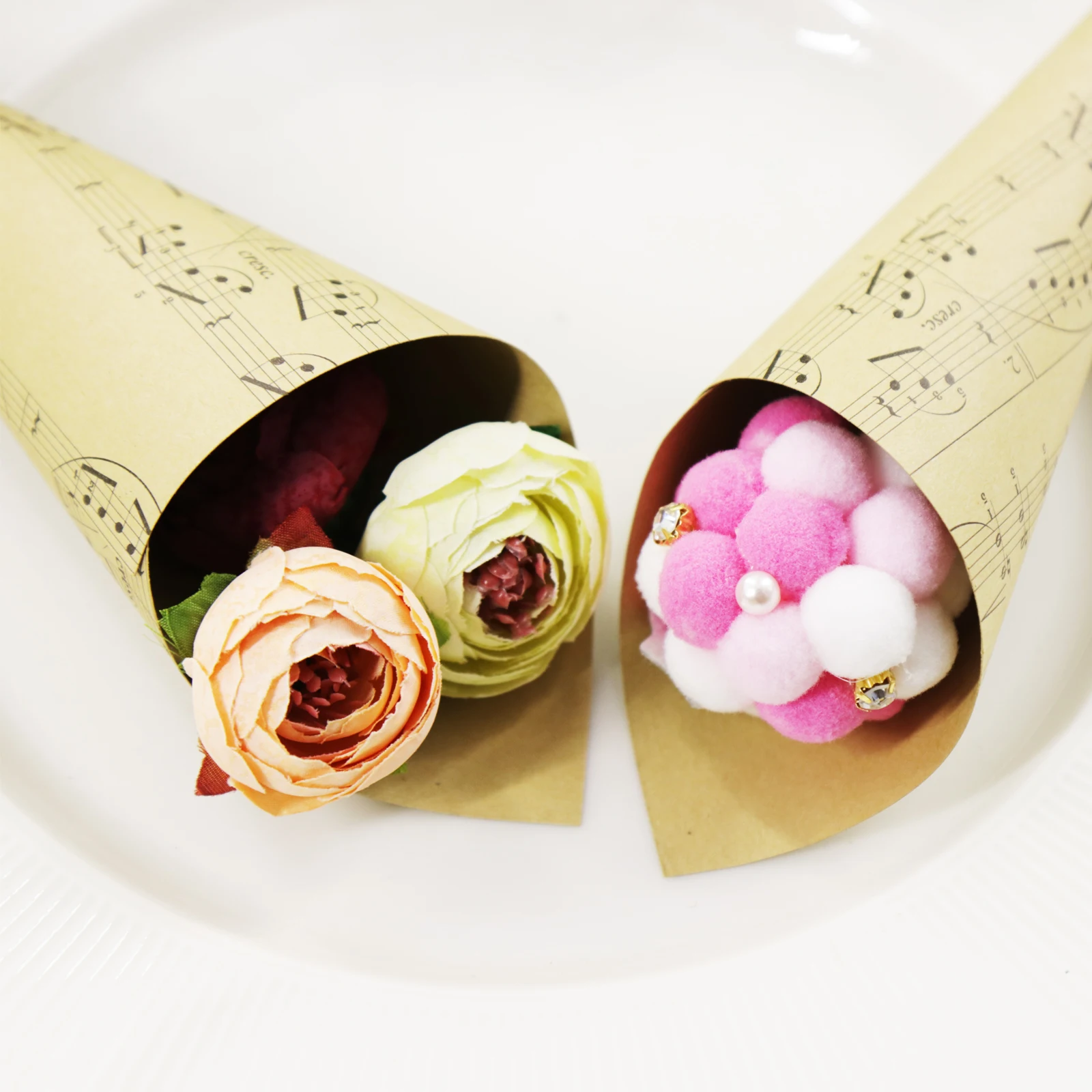 50 шт./лот под заказ свадебные конусы с конфетти ретро букет из крафт бумаги для