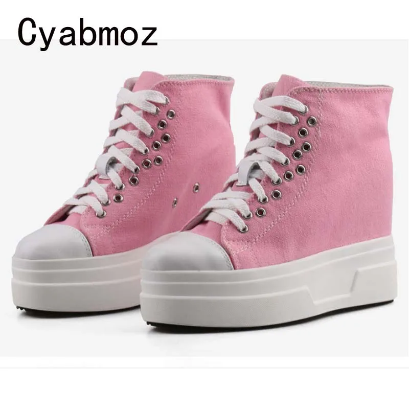 

Кеды женские холщовые на платформе 10 см, Повседневная Удобная Обувь на танкетке, кроссовки для отдыха, увеличивающие рост