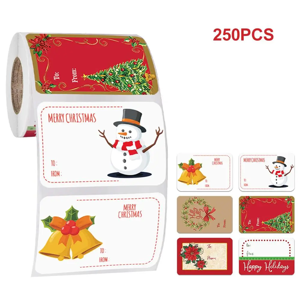 

250pcs/roll 6 Designs Adhesive Christmas Gift Name Tags XMAS Stickers Present Seal Labels Christmas Decals Gift Package DROPSHIP