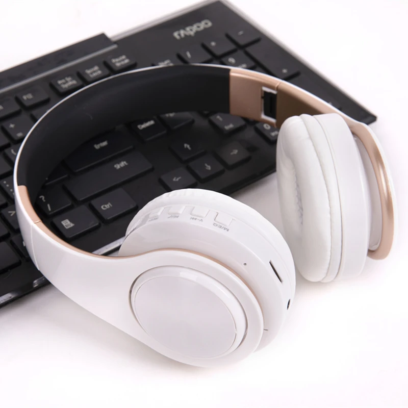 White Gold Tourya беспроводные Bluetooth бас-наушники стерео гарнитура складные наушники регулируемые наушники с микрофоном для ПК мобильного телефона тв - Цвет: White Gold