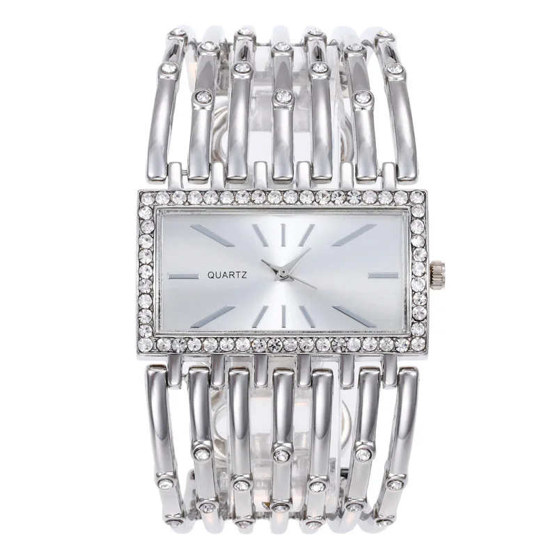 

Fashion high quality large dial-encrusted diamond bracelet watch hollow square classic jewelry with quartz decorative watches