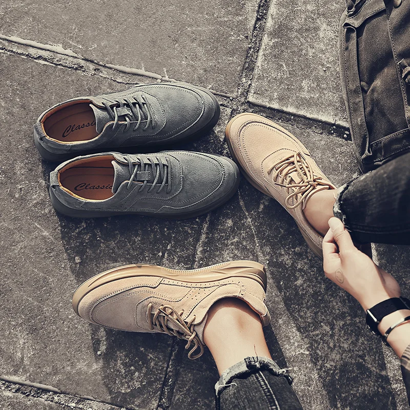 2021 New Spring Suede Leather Mens Casual Shoes Breathable Men Flats Thick Buttom Wear Resistant Luxury Man British Style | Обувь