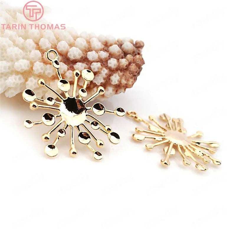 6шт 33*27мм Медные круглые горшки с солнечными оберегами, покрытые золотым цветом 24К, Подвески высокого качества для ювелирных изделий Diy, Аксессуары для поиска оптовой торговли.