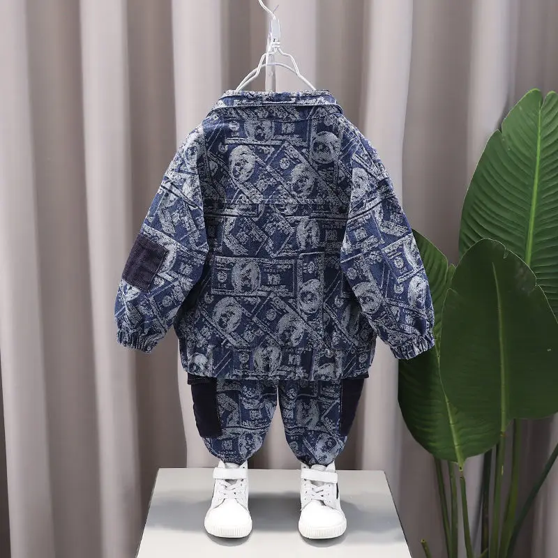 2021 Boys And Girls Suit Spring Autumn Childrens Clothes Fashion Denim Baby Handsome Two-piece Suit(Coat+Pant) | Мать и ребенок