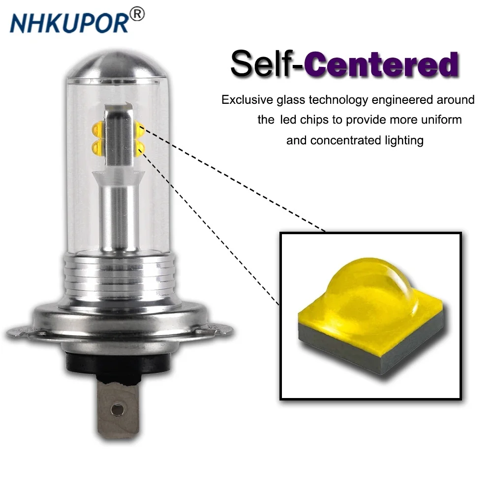 

2 Pcs H7 Led Bulb Fog Lights 3000LM 6000K 12V 80W White DRL Daytime Running Car Lamp Auto Light