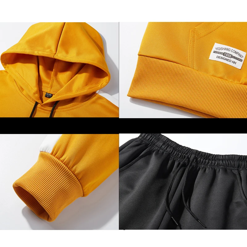 

Spring and Autumn Men's Hoodie + Shorts jogging suit test spliced fitness sportswear exercise two sets